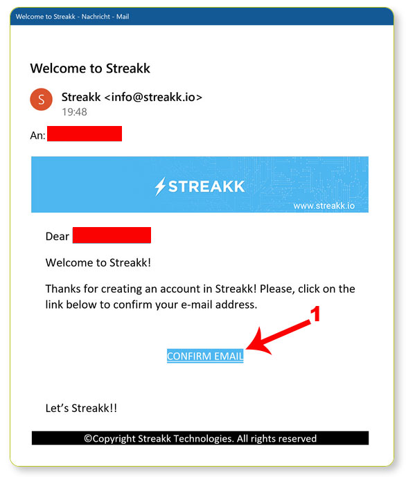 Streakk Email Bestätigung
